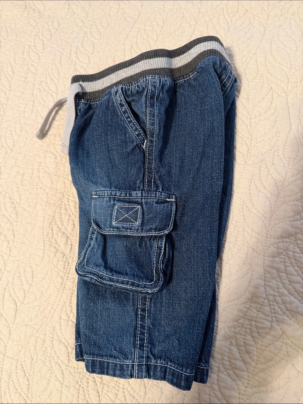 Gymboree Blue Denim Cargo Bottoms with Striped Elastic Waistband 3-6 Months